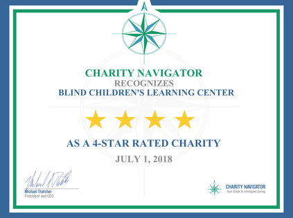 Charity Navigator Four Star rating to Blind Children's Learning Center